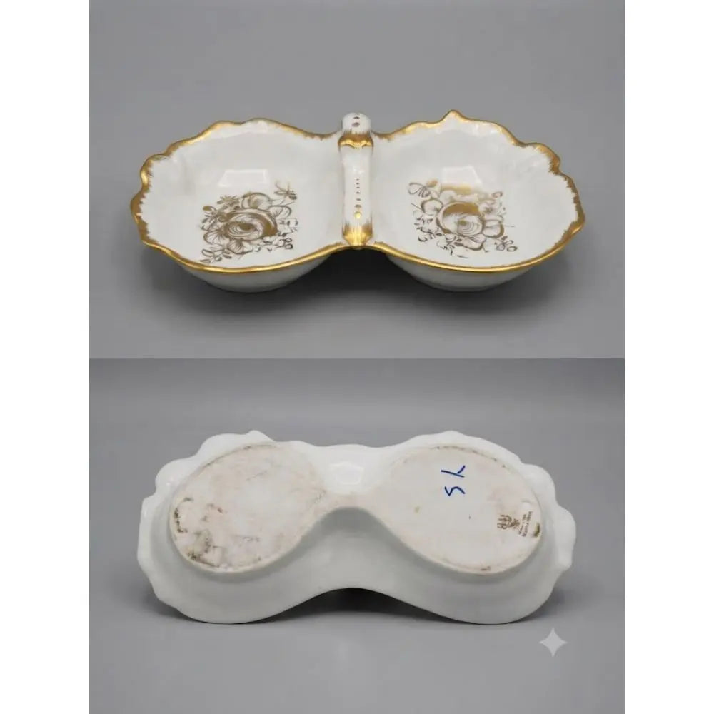 VINTAGE French hand-painted porcelain Butterfly double dishes